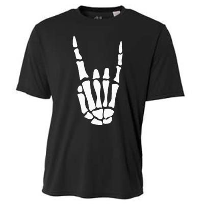 Rock On Skeleton Hand Sign Minimalistic Halloween Costume Cooling Performance Crew T-Shirt