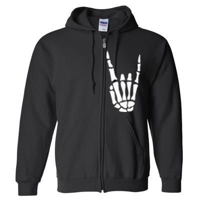 Rock On Skeleton Hand Sign Minimalistic Halloween Costume Full Zip Hoodie