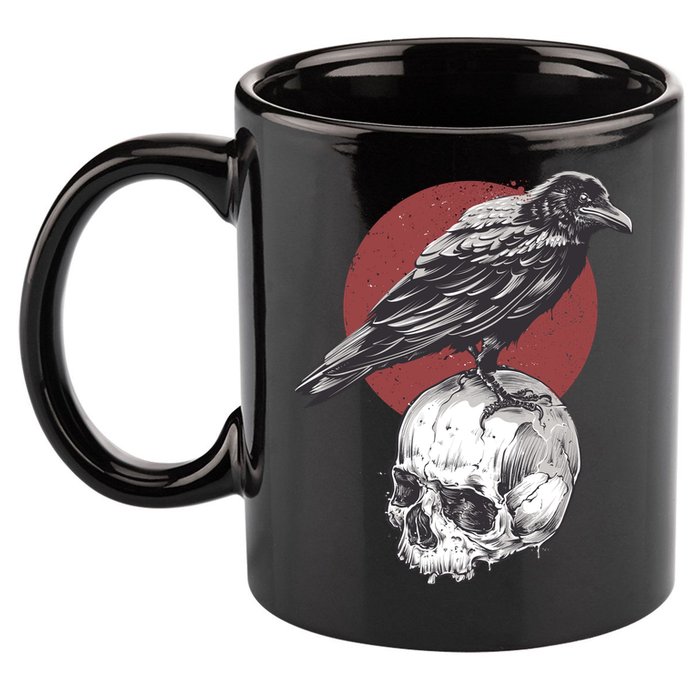 Raven On Skull 11oz C Handle Ceramic Mug