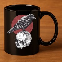 Raven On Skull 11oz C Handle Ceramic Mug