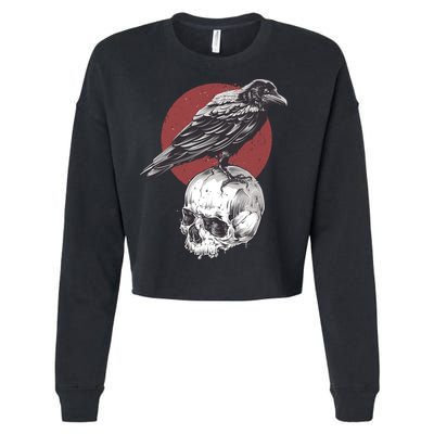 Raven On Skull Cropped Pullover Crew