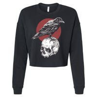Raven On Skull Cropped Pullover Crew