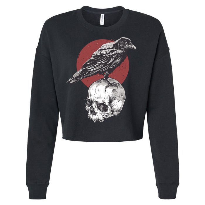 Raven On Skull Cropped Pullover Crew