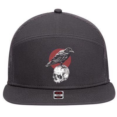 Raven On Skull 7 Panel Mesh Trucker Snapback Hat