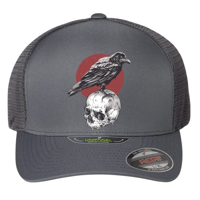 Raven On Skull Flexfit Unipanel Trucker Cap