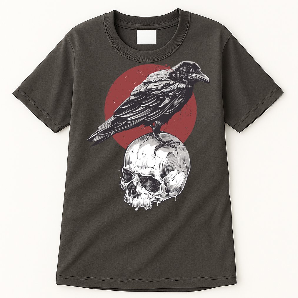 Raven On Skull Tall T-Shirt