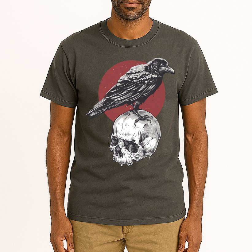 Raven On Skull Tall T-Shirt