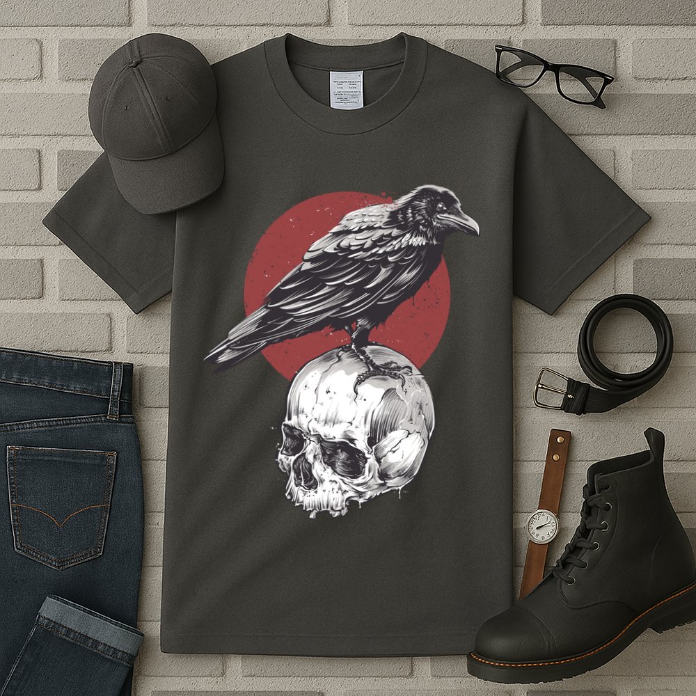 Raven On Skull Tall T-Shirt