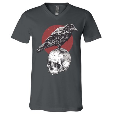 Raven On Skull V-Neck T-Shirt