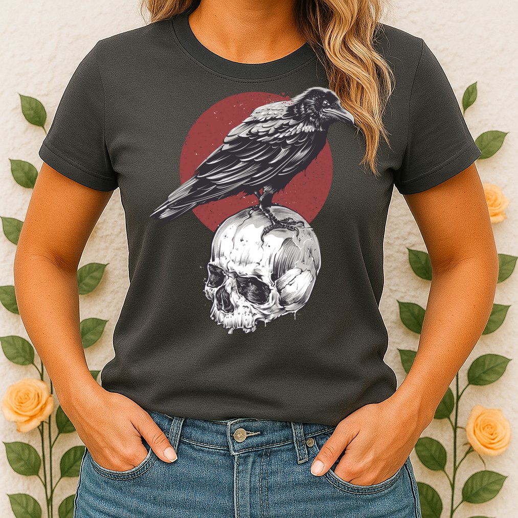 Raven On Skull Womens T-Shirt