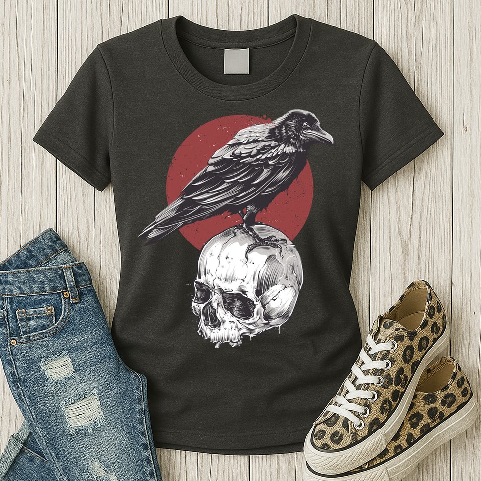 Raven On Skull Womens T-Shirt