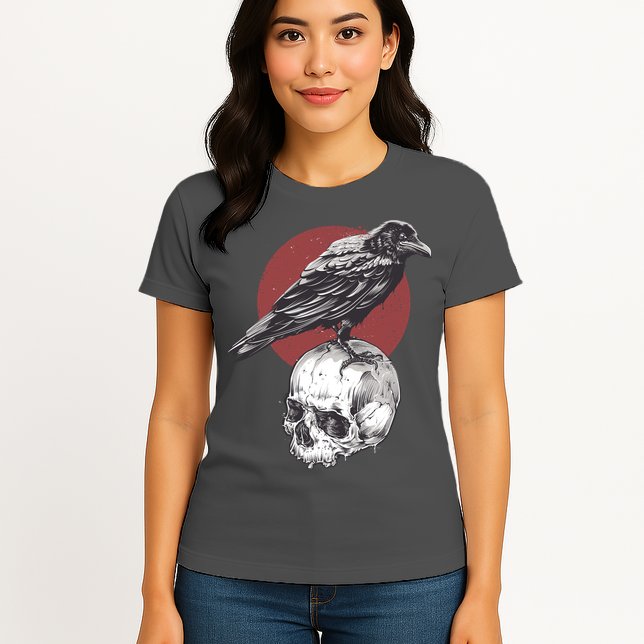 Raven On Skull Womens T-Shirt