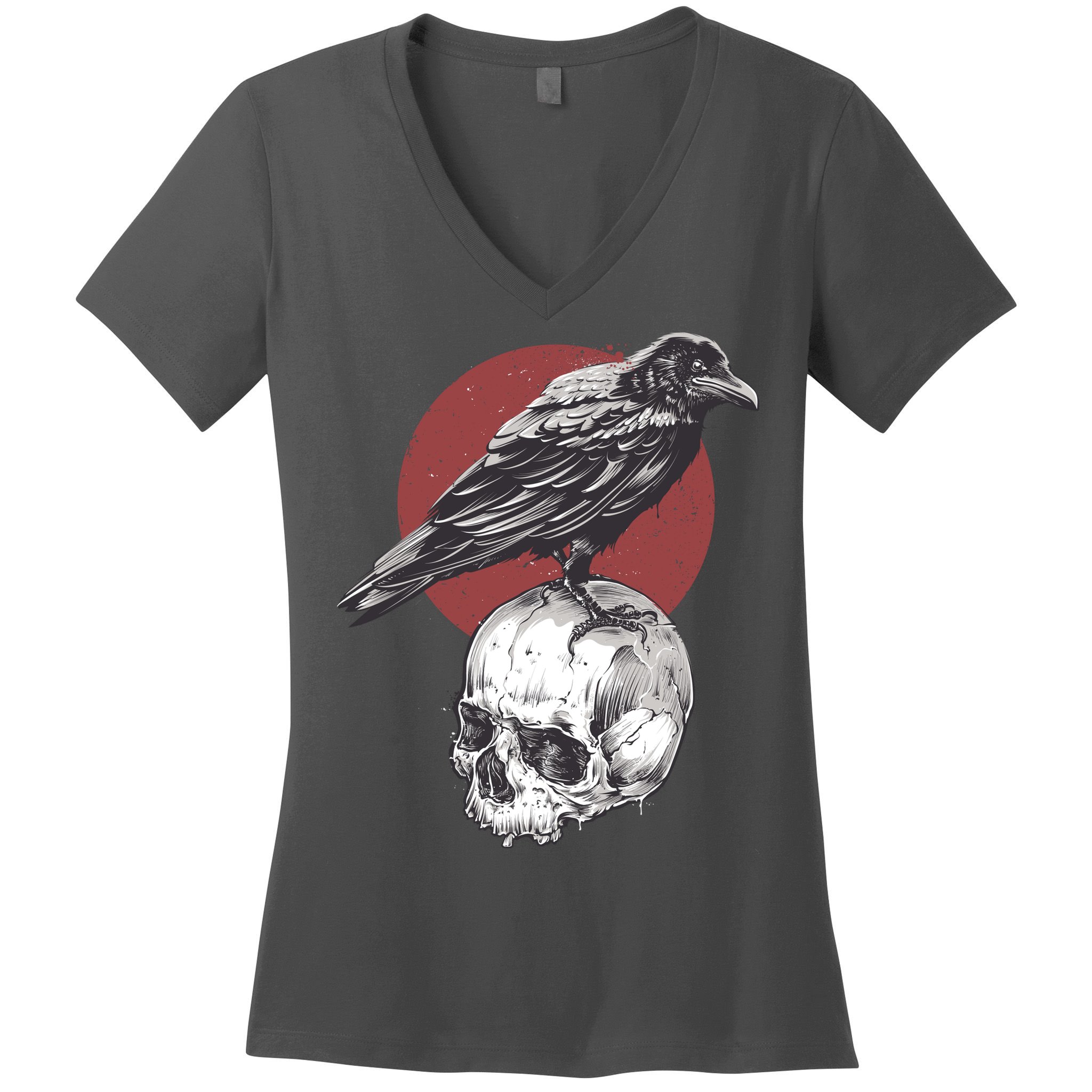 Raven On Skull Women's V-Neck T-Shirt