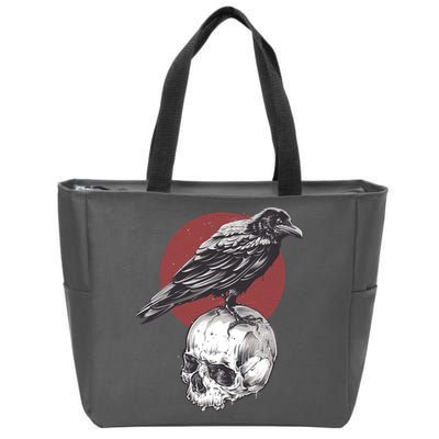 Raven On Skull Zip Tote Bag