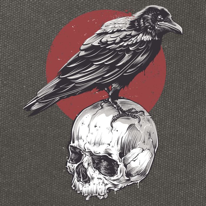 Raven On Skull Cotton Canvas Backpack