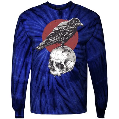 Raven On Skull Tie-Dye Long Sleeve Shirt