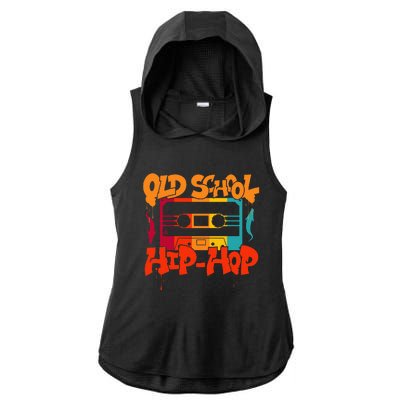 Retro Old School Hip Hop 80s 90s Graffiti Cassette Ladies PosiCharge Tri-Blend Wicking Draft Hoodie Tank