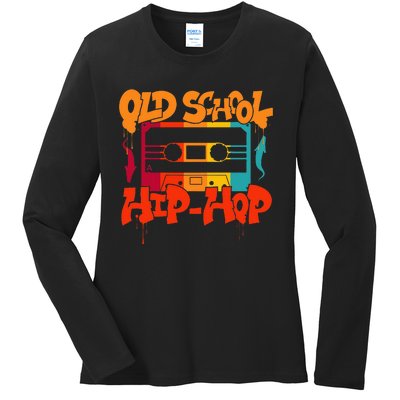 Retro Old School Hip Hop 80s 90s Graffiti Cassette Ladies Long Sleeve Shirt