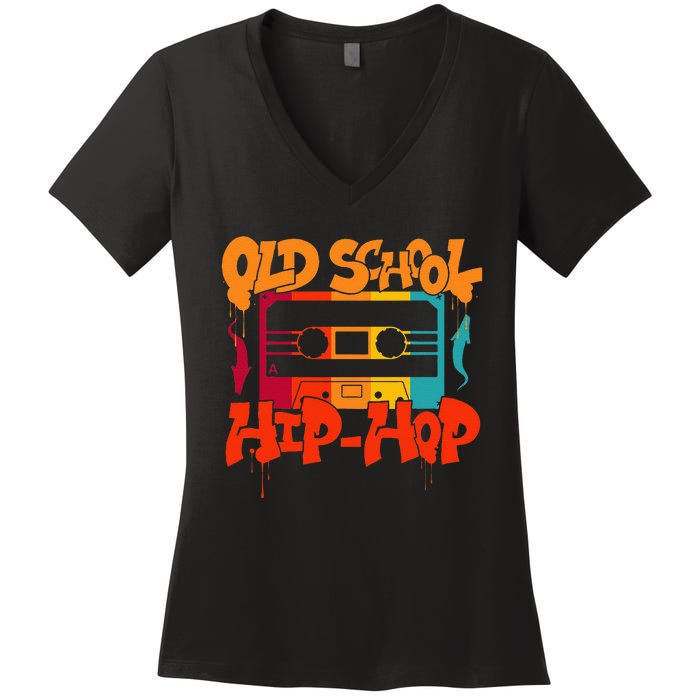 Retro Old School Hip Hop 80s 90s Graffiti Cassette Women's V-Neck T-Shirt