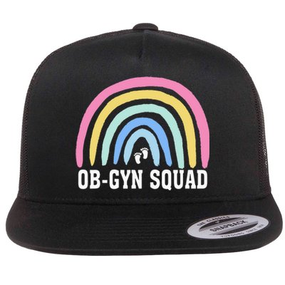 Rainbow ObGyn Squad Obstetrician Gynecologist Nurse ob gyn Flat Bill Trucker Hat