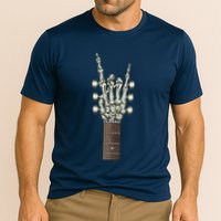Rock On Skeleton Hand Guitar Rock & Roll Cooling Performance Crew T-Shirt