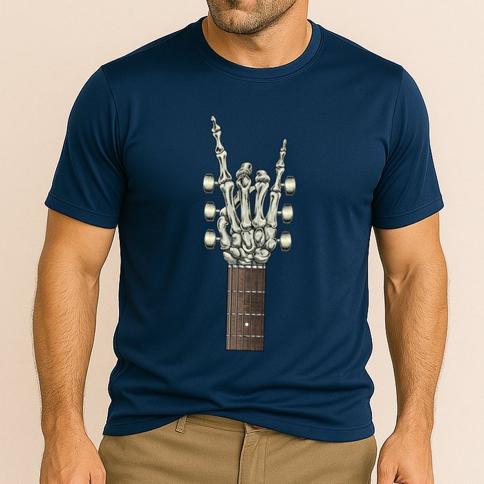 Rock On Skeleton Hand Guitar Rock & Roll Cooling Performance Crew T-Shirt