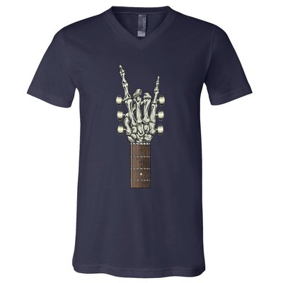 Rock On Skeleton Hand Guitar Rock & Roll V-Neck T-Shirt