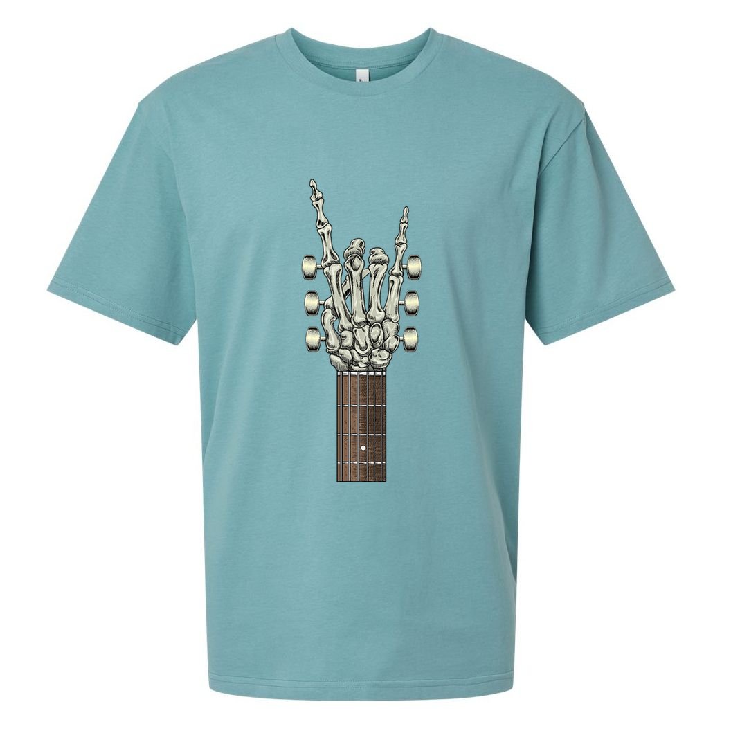 Rock On Skeleton Hand Guitar Rock & Roll Sueded Cloud Jersey T-Shirt