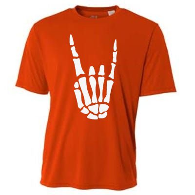 Rock On Skeleton Hand Sign Minimalistic Halloween Costume Cooling Performance Crew T-Shirt