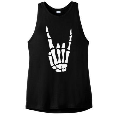 Rock On Skeleton Hand Sign Minimalistic Halloween Costume Ladies PosiCharge Tri-Blend Wicking Tank