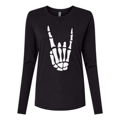 Rock On Skeleton Hand Sign Minimalistic Halloween Costume Womens Cotton Relaxed Long Sleeve T-Shirt