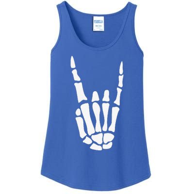 Rock On Skeleton Hand Sign Minimalistic Halloween Costume Ladies Essential Tank