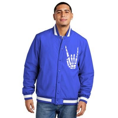 Rock On Skeleton Hand Sign Minimalistic Halloween Costume Insulated Varsity Jacket