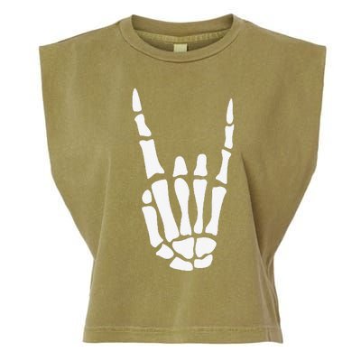 Rock On Skeleton Hand Sign Minimalistic Halloween Costume Garment-Dyed Women's Muscle Tee