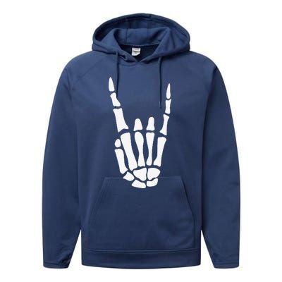 Rock On Skeleton Hand Sign Minimalistic Halloween Costume Performance Fleece Hoodie