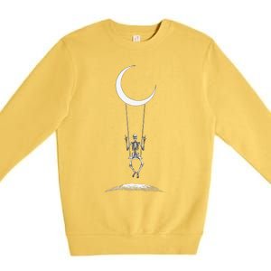 Rock On Skeleton Moon Band Rock And Roll Graphic Premium Crewneck Sweatshirt