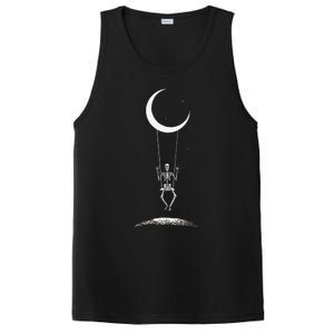 Rock On Skeleton Moon Band Rock And Roll Graphic PosiCharge Competitor Tank