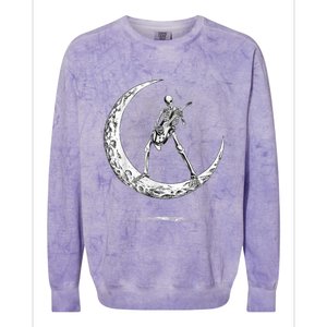 Rock On Skeleton Moon Rock And Roll Funny Halloween Colorblast Crewneck Sweatshirt