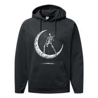 Rock On Skeleton Moon Rock And Roll Funny Halloween Performance Fleece Hoodie