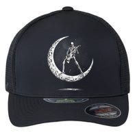 Rock On Skeleton Moon Rock And Roll Funny Halloween Flexfit Unipanel Trucker Cap