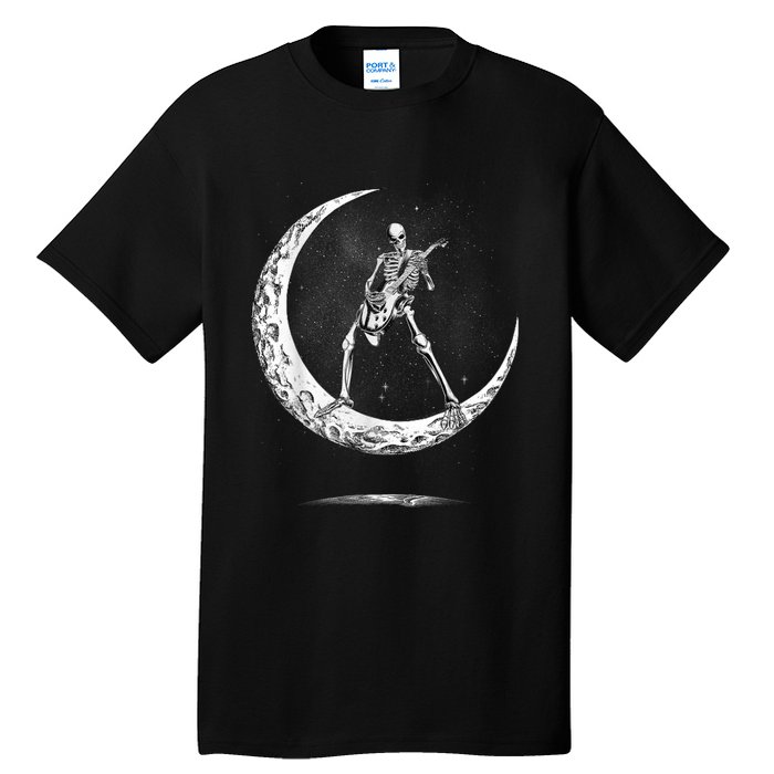 Rock On Skeleton Moon Rock And Roll Funny Halloween Tall T-Shirt