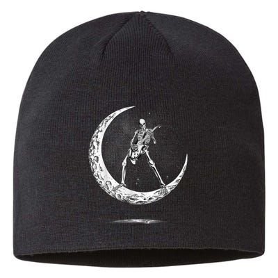 Rock On Skeleton Moon Rock And Roll Funny Halloween Sustainable Beanie