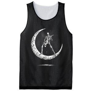 Rock On Skeleton Moon Rock And Roll Funny Halloween Mesh Reversible Basketball Jersey Tank