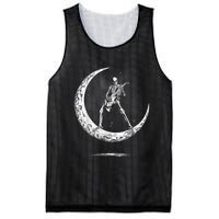 Rock On Skeleton Moon Rock And Roll Funny Halloween Mesh Reversible Basketball Jersey Tank