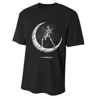 Rock On Skeleton Moon Rock And Roll Funny Halloween Performance Sprint T-Shirt