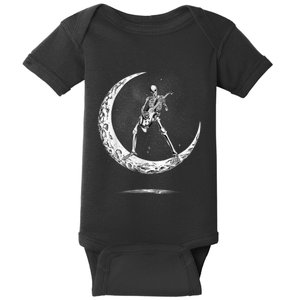 Rock On Skeleton Moon Rock And Roll Funny Halloween Baby Bodysuit