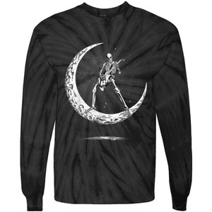 Rock On Skeleton Moon Rock And Roll Funny Halloween Tie-Dye Long Sleeve Shirt