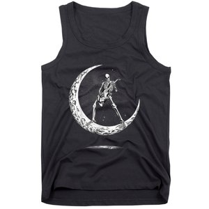 Rock On Skeleton Moon Rock And Roll Funny Halloween Tank Top