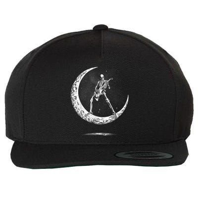 Rock On Skeleton Moon Rock And Roll Funny Halloween Wool Snapback Cap