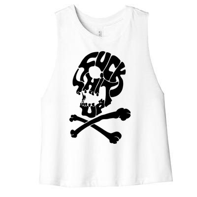 Rude Offensive Skull And Bones Women's Racerback Cropped Tank